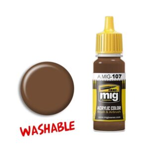 Washable brown acrylic paint A.MIG-107 for artists, featuring easy clean-up and versatile application.
