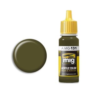 Deep Olive Green acrylic paint by A.MIG, perfect for model painting and precise color matching.