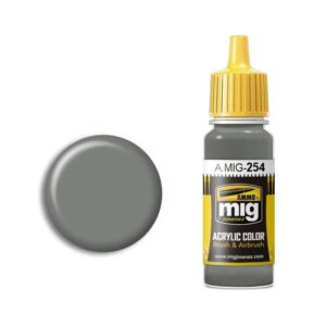 Gray acrylic paint A.MIG-254 with matching swatch, perfect for modeling and airbrushing.