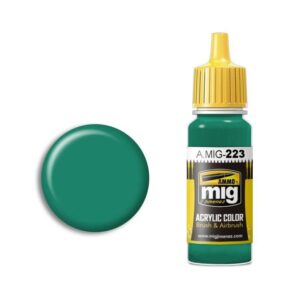 Vibrant A.MIG-223 acrylic paint with yellow cap for artists, ideal for brush and airbrush use.