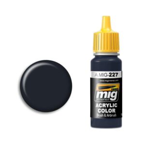 MIG A.MIG-227 acrylic paint bottle with yellow cap and matching dark color swatch.