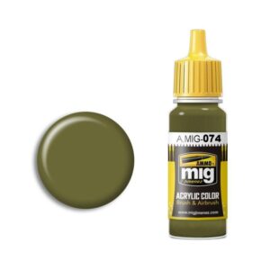 A.MIG 074 Olive Green acrylic paint, perfect for artists needing versatile, natural tones.