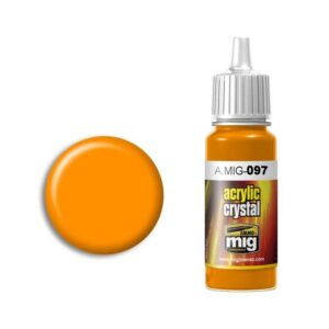 Bright orange acrylic paint A.MIG-097 with swatch, perfect for artists and model builders.