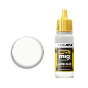 Acrylic white paint for airbrush and brush applications, showcasing vibrant color and ease of use.
