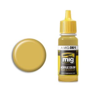Vibrant yellow acrylic paint, A.MIG color 061, ideal for art and model-making projects.