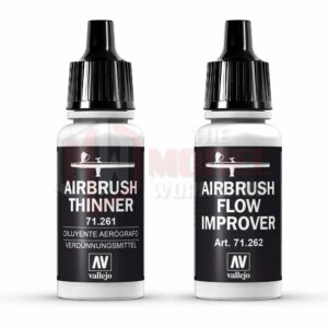 Airbrush Thinner and Flow Improver by Vallejo for smooth, consistent application in airbrush painting.