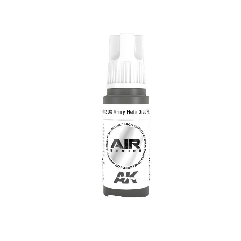 AK airbrush paint for US Army helicopter models in a sleek, modern spray bottle.