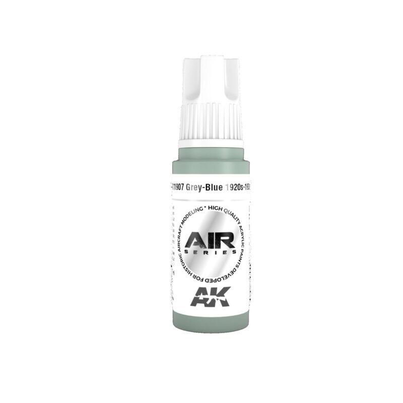 AK Interactive Grey-Blue airbrush paint, ergonomically designed for model painting and easy identification.