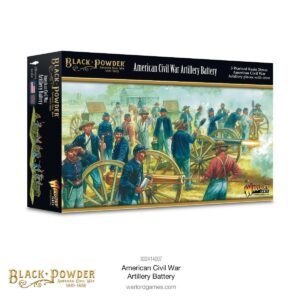 American Civil War tabletop game box art featuring artillery and soldiers in vibrant action.