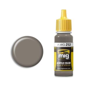 A.MIG-252 gray acrylic paint in a sleek bottle, perfect for artists and modelers.