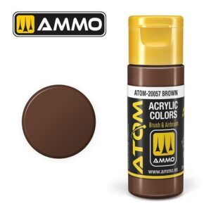 Ammo ATOM-20057 Brown acrylic paint in a convenient bottle, ideal for artists and hobbyists.