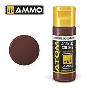 Sleek AMMO dark brown acrylic paint ideal for artists and modelers, with a convenient flip cap.