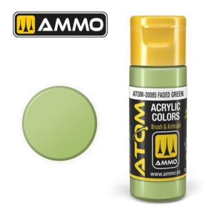 AMMO Faded Green acrylic paint in a sleek bottle with a matching color swatch.