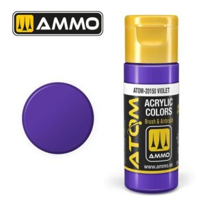 Vibrant AMMO acrylic paint in violet, featuring a stylish design and convenient flip-top cap.