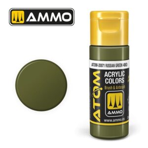 AMMO ATOM Russian Green 480 acrylic paint for models, perfect for brush and airbrush application.