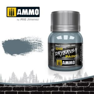 Ammo Basilot Grey dry brush paint for modelers, showcasing a sleek design and bluish-grey hue.