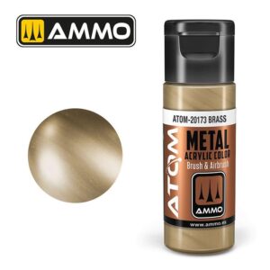 Ammo ATOM-20173 Brass Acrylic Paint for models, perfect for brush and airbrush applications.