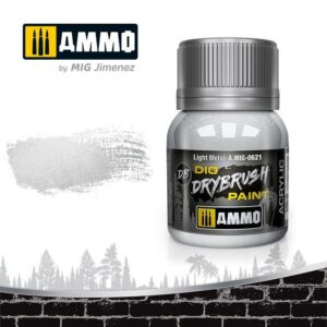 Light Metal dry brush paint by Ammo by MIG Jimenez for enhancing miniature models.