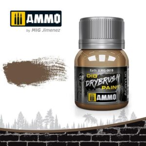 Earth brown drybrush paint by Ammo MIG Jimenez for detailed miniature models and dioramas.
