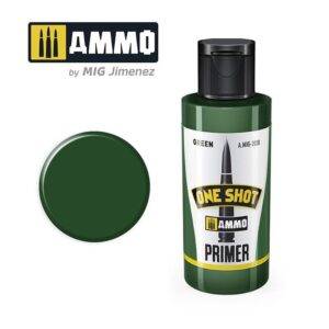 Vibrant green primer by AMMO, perfect for model painting and custom finishes.