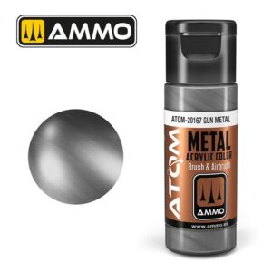 AMMO Gun Metal acrylic paint offers a high-quality metallic finish for models and art projects.