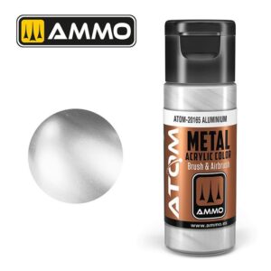 Sleek AMMO Aluminum Metal Acrylic Paint for miniatures, ideal for brush and airbrush techniques.