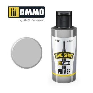 One Shot Primer in gray by AMMO, perfect for model enthusiasts and versatile applications.