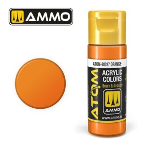 Vibrant orange acrylic paint by AMMO, perfect for brush and airbrush applications.