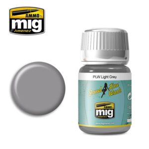 Ammo by Mig Jimenez PLW Light Grey wash for models, enhancing details with ease.