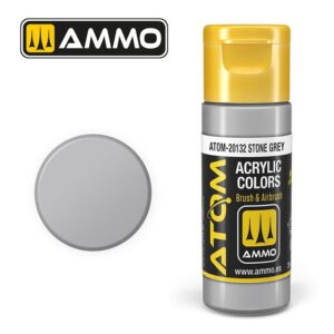 AMMO Stone Grey acrylic paint in a sleek container, ideal for artists and model builders.