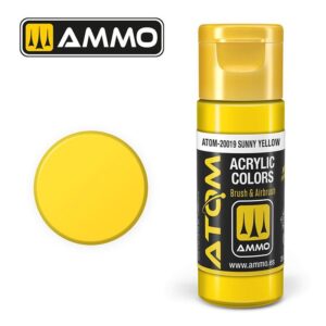 Vibrant AMMO Sunny Yellow acrylic paint in a sleek bottle with an easy flip-top cap.