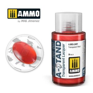 Vibrant Transparent Red Lacquer for precise model painting and detailing by AMMO by MIG Jimenez.