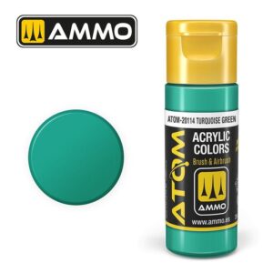 AMMO ATOM Series Turquoise Green acrylic paint in a sleek bottle with yellow cap.