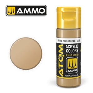 AMMO US Desert Tan acrylic paint in a sleek bottle, perfect for model painting.