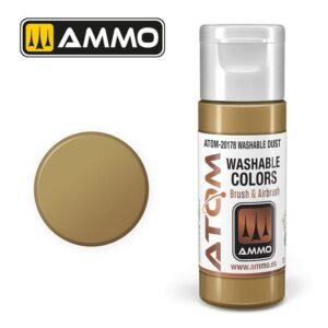 AMMO Atomic Washable Dust Paint in golden hue, ideal for brush and airbrush applications.
