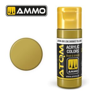 AMMO Zinc Chromate Yellow acrylic paint bottle and color swatch for artists and hobbyists.