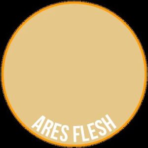 Minimalist circle design featuring beige and orange with bold ARES FLESH text.