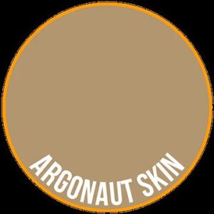 Elegant beige circle design with orange border and “ARGONAUT SKIN” text for branding.