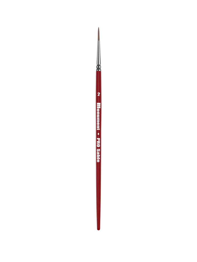 Elegant red-handled artist paintbrush for precise detailing and creative expression in art.