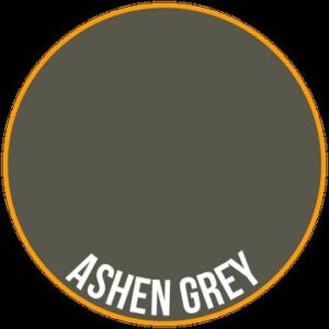 Ashen Grey circle with vibrant orange ring and bold text for modern design appeal.
