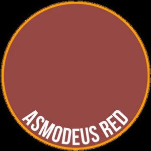 Bold Asmodeus Red color swatch with a gold-orange ring and modern typography.