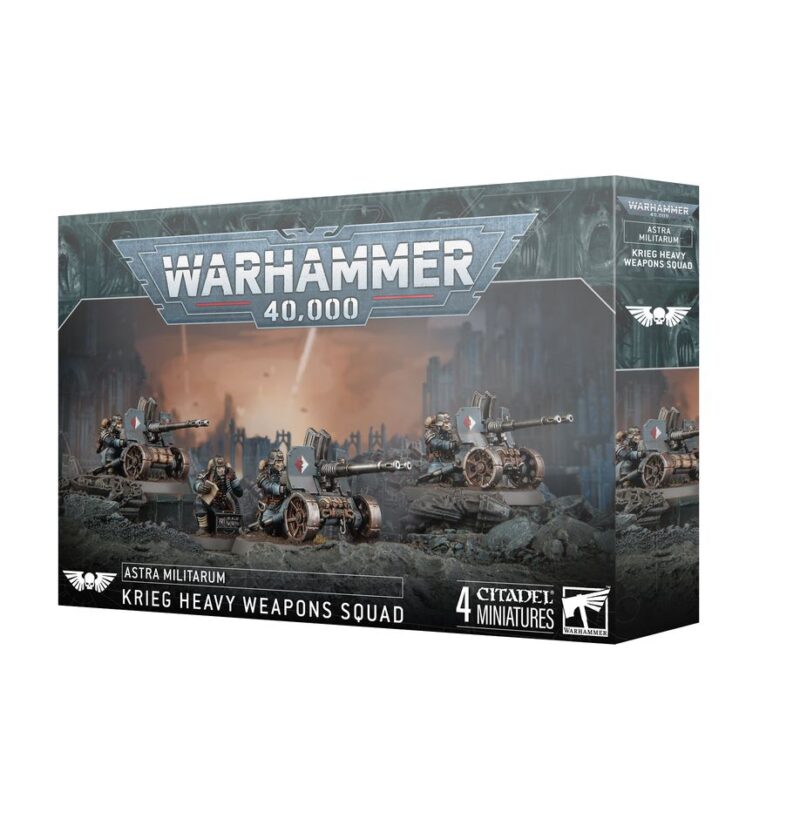 Astra Militarum Krieg Heavy Weapons Squad box featuring four detailed miniatures and dynamic artwork.