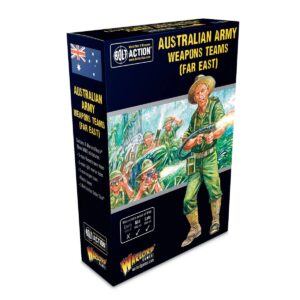 Australian Army Weapons Teams WWII tabletop game box with soldier artwork and historical details.