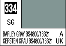 Barley Gray color sample card 334, featuring a muted grayish-green hue for design applications.