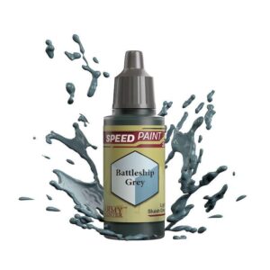 Versatile Battleship Grey Speed Paint bottle with precise nozzle and dynamic splash effects.