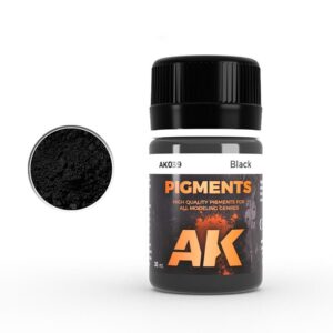 Premium black pigment for modeling, featuring sleek packaging and fine powder, ideal for artists.
