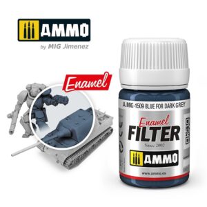A.MIG-1509 Blue Enamel Filter Paint enhances dark grey models for realistic detailing.