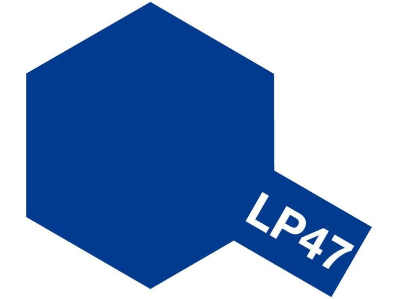 Bold blue hexagon with LP47 text, showcasing modern minimalism and dynamic design.