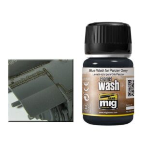 MIG blue wash enhances Panzer Grey models with realistic weathering and detailed textures.