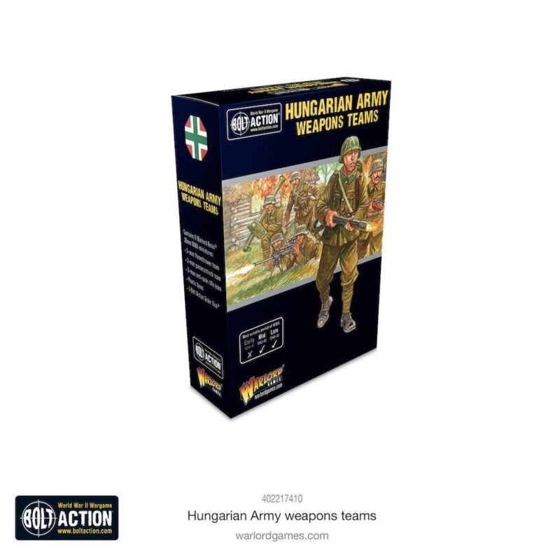 Hungarian Army Weapons Teams expansion for Bolt Action: dynamic WWII battle scene with soldiers.